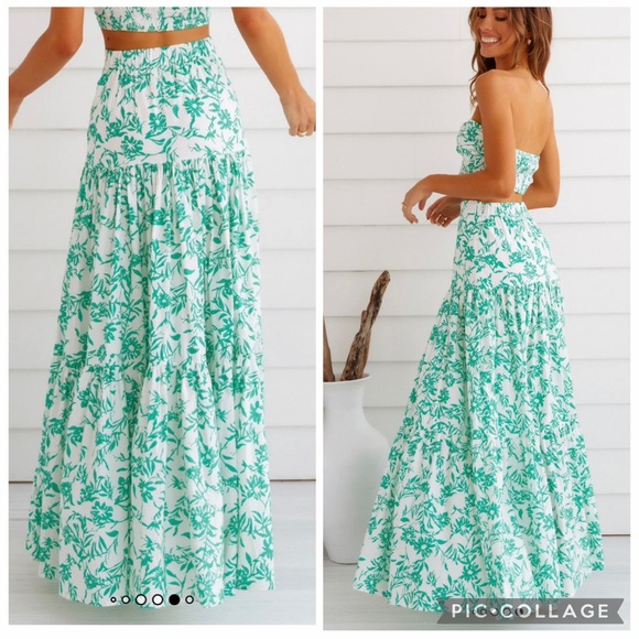 Hello Molly Runaway Ayla Tiered Tropical White Green Maxi Skirt | Size Small - Picture 14 of 17
